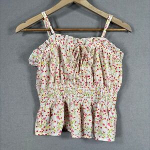 Papermoon Womens Floral Smocked Peplum Cami Tank Top Sz M Cottage Boho Coquette